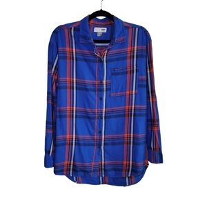 Old Navy Women's Size M Blue & Red Plaid Flannel Button-Up Boyfriend Shirt